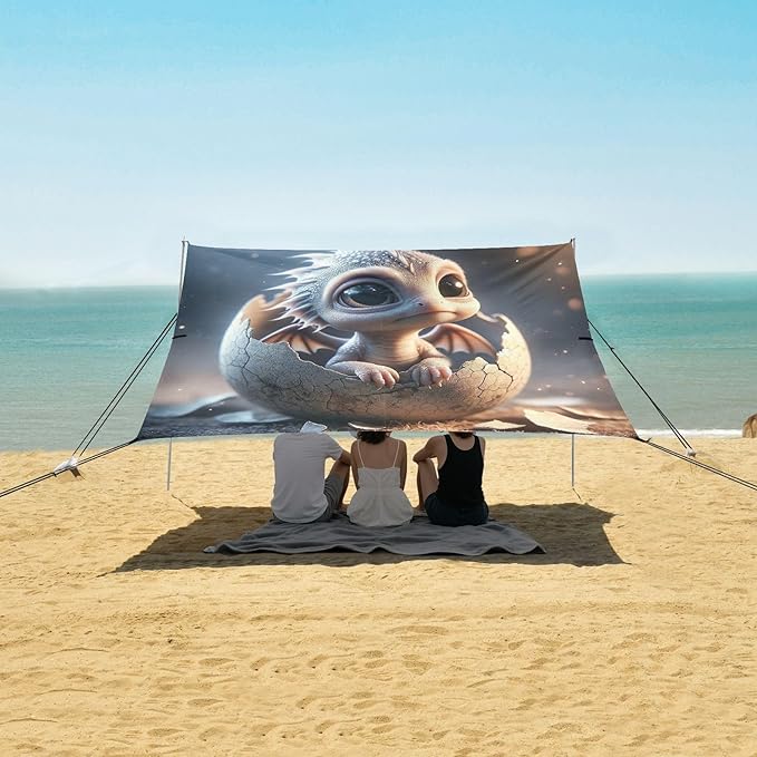 ALAZA Cute Baby Dragon Beach Tent Sun Shelter UPF50+ Protection Beach Shade Canopy w/ 4 Sandbags for Outdoor Camping Fishing Backyard Fun Picnic 10x9 ft