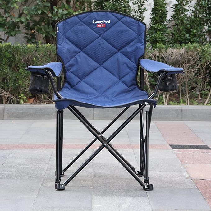 SUNNYFEEL XXL Oversized Camping Chair Heavy Duty 800 LBS for Big Tall People Padded Portable Folding Quad Lawn Chairs with Armrest Cup Holder &amp Pocket for Outdoor/Travel/Picnic/Camp/Sports