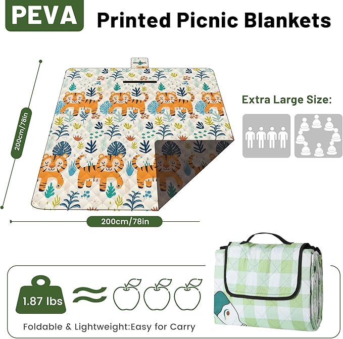 Dimatic Cute Picnic Blankets 78x78 Extra Large Beach Blankets Waterproof Sand Proof Foldable Portable for Outdoor Family Camping