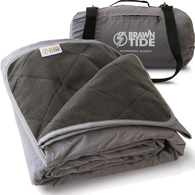 BRAWNTIDE Large Outdoor Waterproof Blanket - Extra Thick Fleece Warm Windproof Sandproof Quilted 82 x 55 Ideal for Beaches Picnics Camping Stadiums Dogs Car