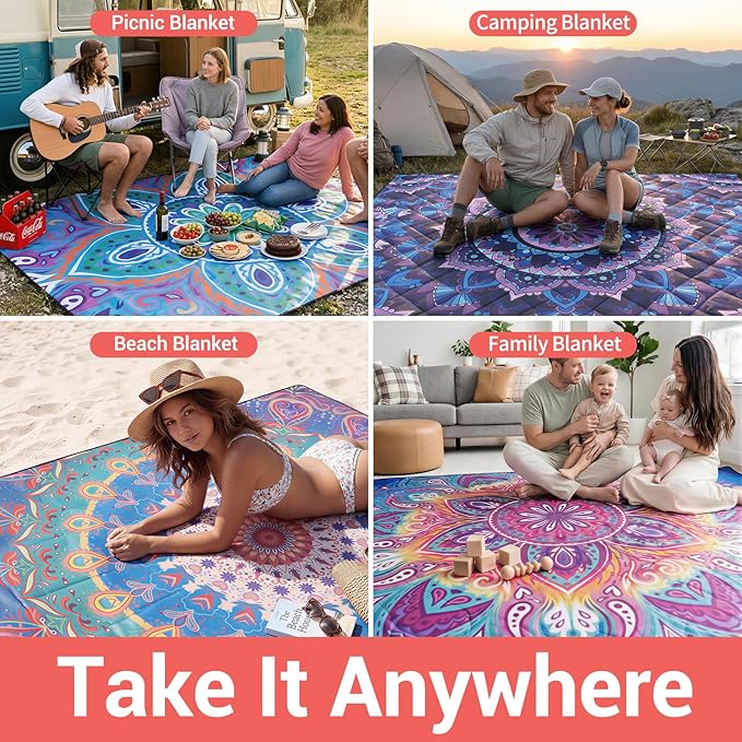 60x80 Picnic Blankets Outdoor Beach Blanket Water Sand Resistant Folding Grass Lawn Concert Park Yard Sitting Mats Backpack Motorhome Rv Camping Essential Campers Patio Garden Gifts Things
