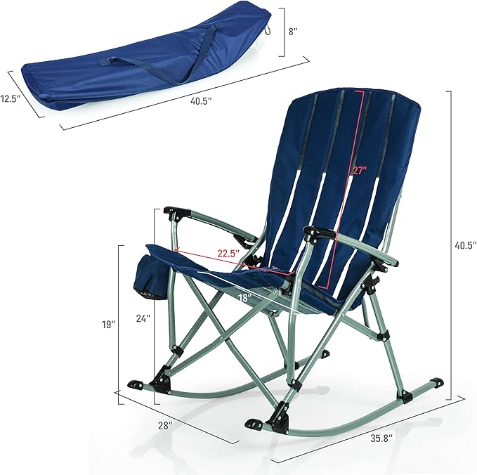 Picnic TIME Outdoor Rocking Camp Chair - XL Heavy Duty Camping Chair for Adults