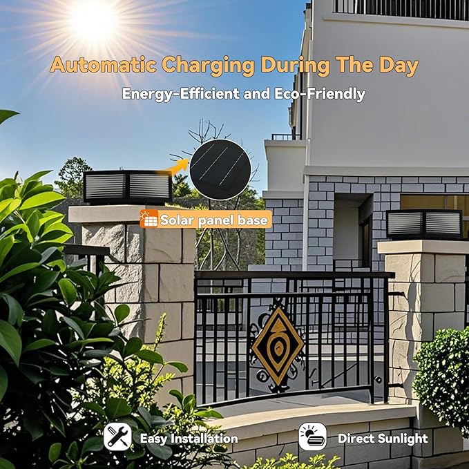 Solar Outdoor Post Light Luxury Modern Solar Outdoor Column Lights Fence Deck Post Cap Light with IP65 Waterproof Pillar Lights Outdoor for Flat Surface Patio Garden Column Cap Light
