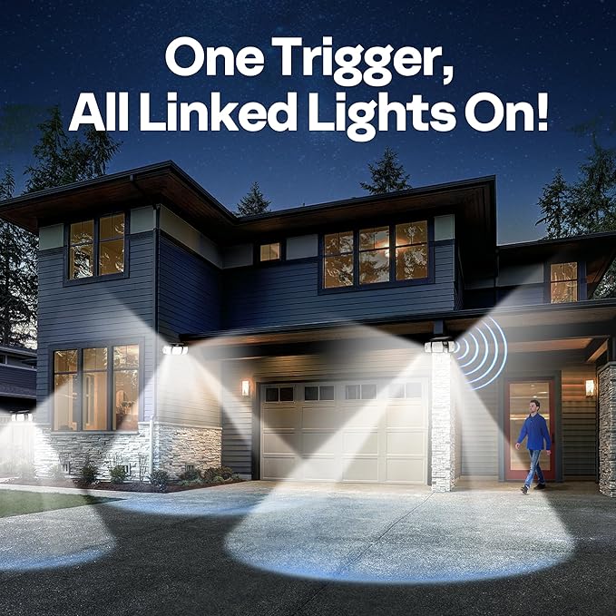 VIVOHOME Linkable Solar Lights Outdoor Waterproof Dual Roating Motion Sensor Flood Lights Solar Powered LED Security Light 2500LM for Yard Outside Wall Garden Patio 2 Pack