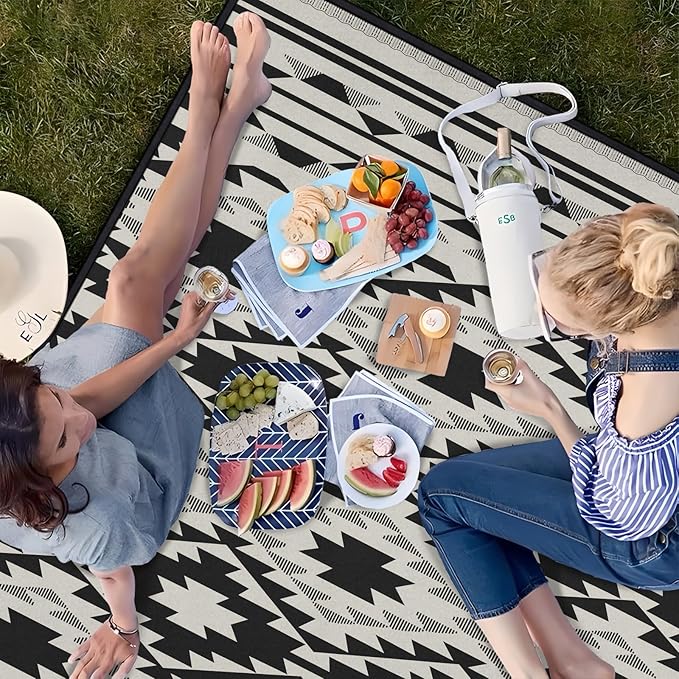 Boho Picnic Blankets Waterproof Foldable 80″X80″ Tribal Large Picnic Mat Outdoor Blanket for Grass Thick Beach Blanket Sandproof Picnic Accessories for Camping Party Park Patio Hiking