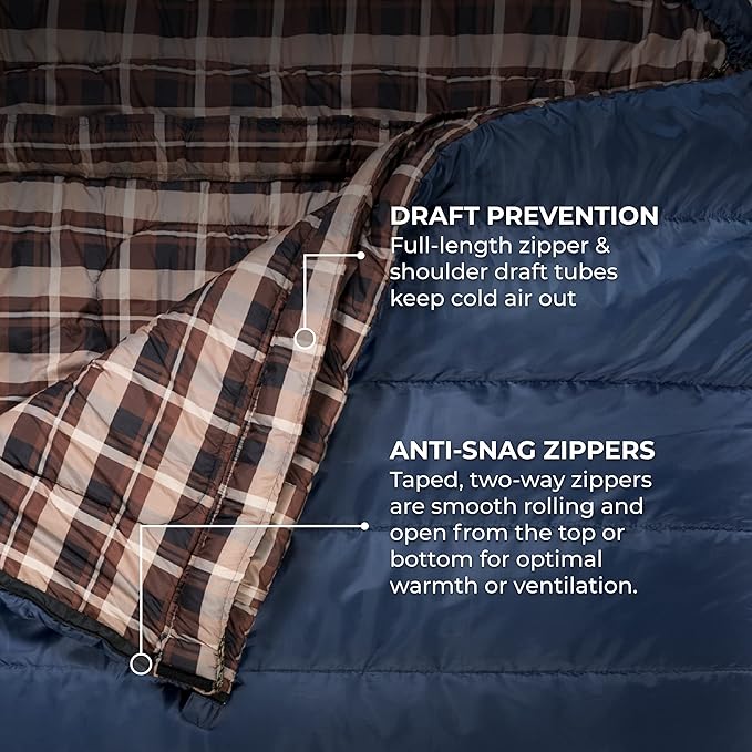 Teton Mammoth Queen Size Double Sleeping Bag- A Warm Bag The Whole Family can Enjoy – Great for Camping Hunting and Base Camp. Compression Sack Included