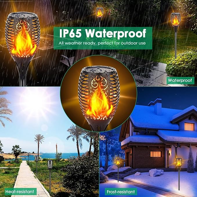 TomCare Solar Lights Outdoor 99 LED Higher &amp Larger Flickering Flame Solar Torch Lights 43 Waterproof Outdoor Lighting Solar Powered Pathway Lights for Garden Patio Yard 6Pack