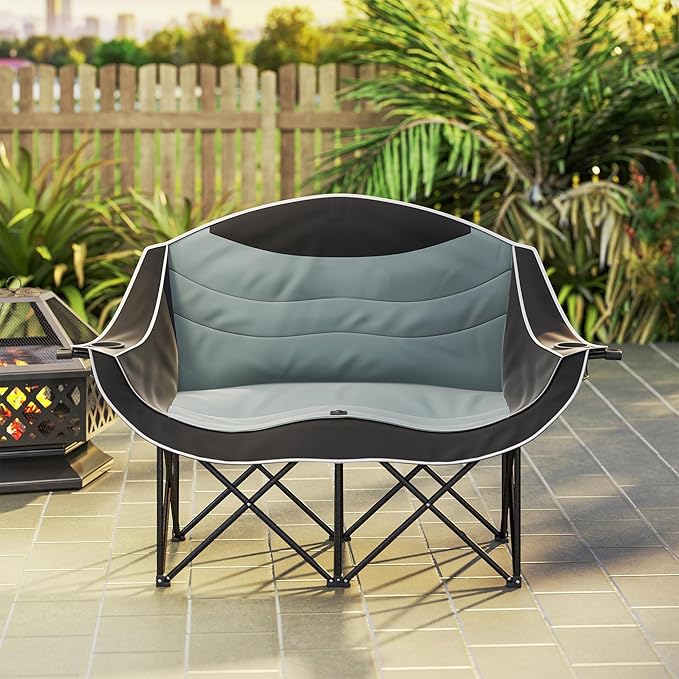 Outdoor Moon Chair Foldable Camping Chair with Padded Seat Portable Patio Beach Lounger Comfortable Backrest - Grey