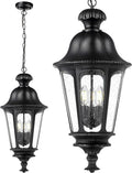 Outdoor Pendant Lights for Porch HWH 26'' Large Exterior Hanging Light Fixtures with Seeded Glass Outdoor Hanging Chandelier for Porch Patio Gazebo Hallway Matte Black Finish 5HW90H-L BK
