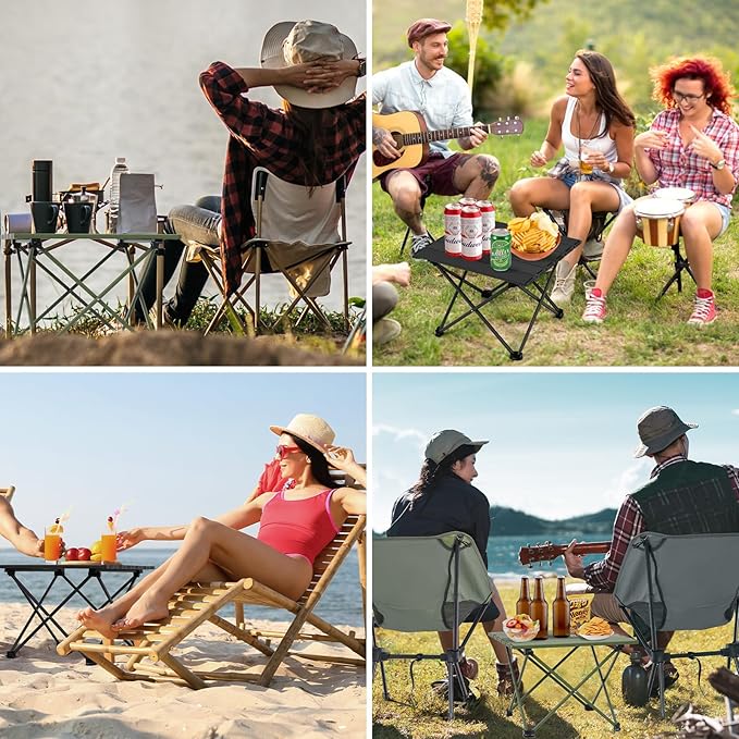 Small Folding Camping Table with Carry Bag Portable Ultralight Compact Aluminum Beach Table Foldable Mini Collapsible Camp Tables for Hiking Picnic Travel Cooking Outdoor Black