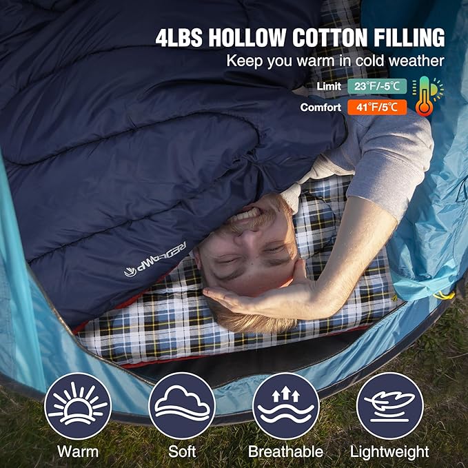 REDCAMP Cotton Flannel Sleeping Bag for Camping Backpacking Adults Cold Weather Envelope Sleeping Bags with 2/3/4/6lbs Filling