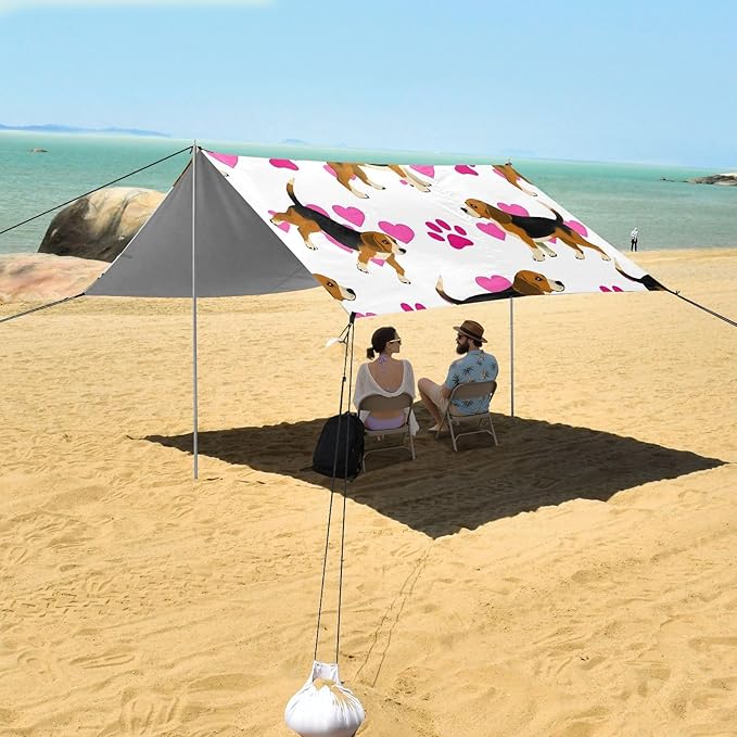 Beach Tent Sun Shelter Puppy Pink Footprints Lightweight &amp Easy Setup Beach Shade Canopy for Camping Fishing