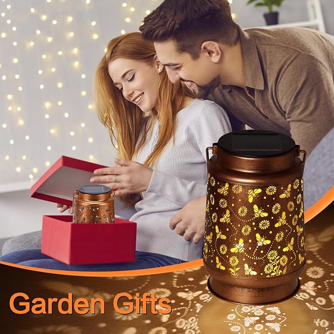 Solar Lanterns Outdoor Waterproof Bee Garden Decor Gifts for Women Mom Grandma Hanging Solar Lights Metal Solar Decoration Outside for YardPatioBackyardPorch