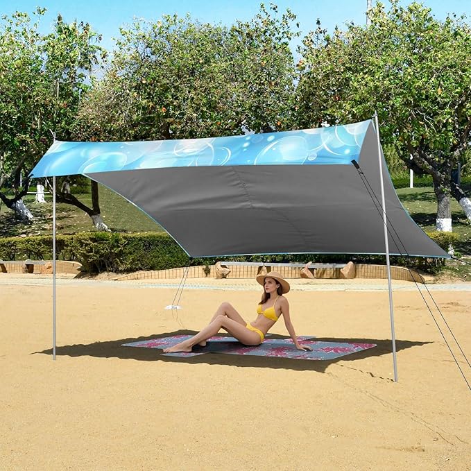 Very Light Blue Bubble Background Camping Sun Shelter Beach Tent Portable Beach Sun Shade Outdoor Canopy for Camping Trips Fishing Picnic
