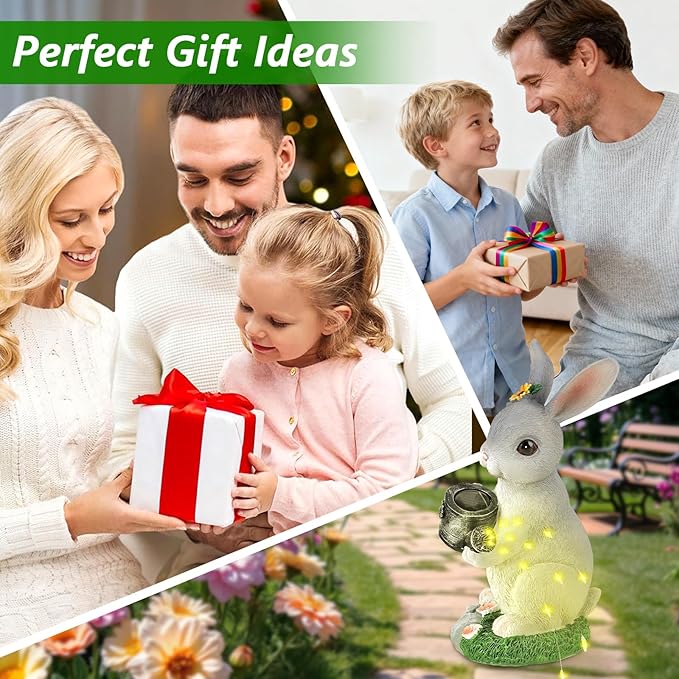 Solar Garden Decor Watering Bunny Statues Outdoor Outdoor Sculpture Figurine Statue Lights Outdoor Garden Yard Lawn Patio Decoration Unique House Warming Birthday Present for Women Family