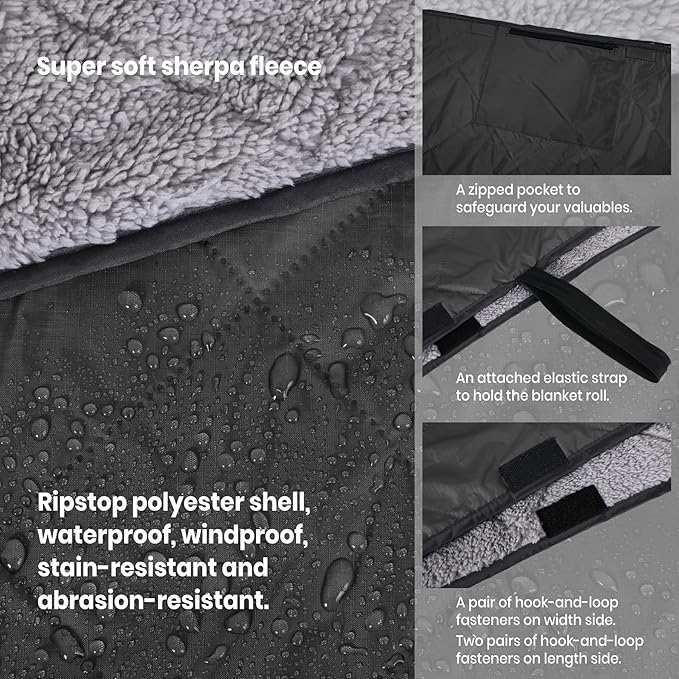 Outdoor/Indoor Sherpa Blanket Oversized Waterproof Stadium Blanket for Cold Weather. Warm Soft Portable Great for Stadium Sports Events Camping Indoor - 82x56in. Dark Gray