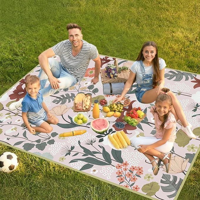Floral Picnic Blankets Waterproof Foldable 60″X80″ Packable Picnic Mat Flowers Outdoor Blanket for Grass Large Beach Blanket Sandproof Picnic Accessories for Camping Music Festival Park Lawn Travel