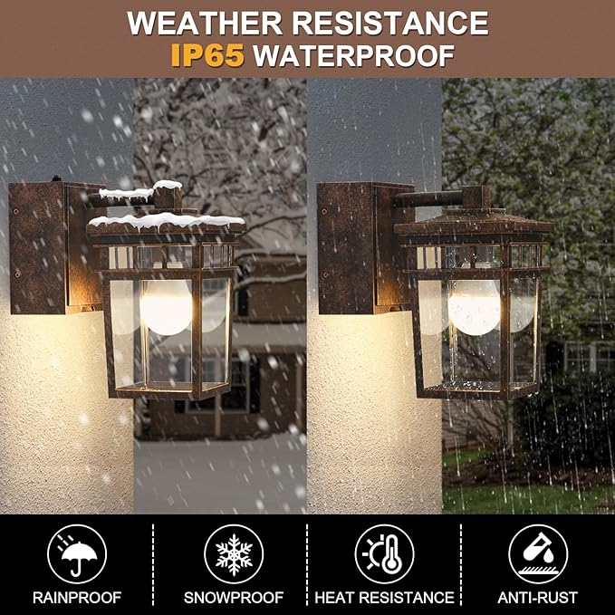 Porch Light with GFCI Outlet Dusk to Dawn Outdoor Lighting with Aluminum Frame and Clear Glass Shade Waterproof Wall Sconce Outside Lights for House Garage Front Door Bulb Included(Antique Bronze)