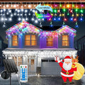 Solar Christmas Lights Outdoor 66+16Ft 660LED Multicolor &amp Cool White Dual Color Changing Icicle Lights 2400mAH Connectable Rechargeable Dimmable Remote 8 Modes for Xmas House Roof Holiday Party