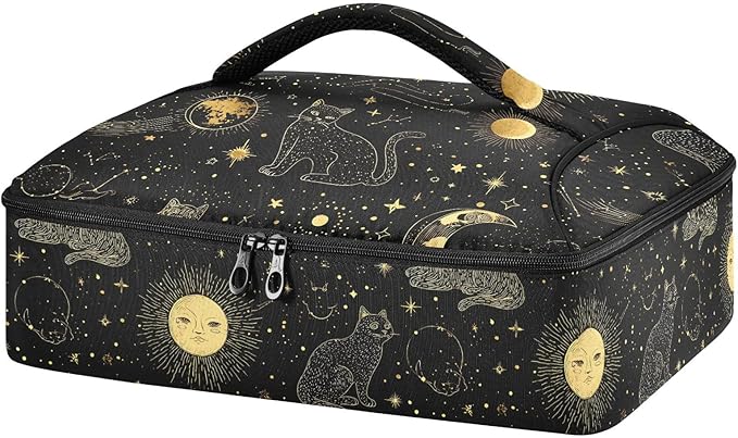 Casserole Carrier Pattern Golden Thread Cat PatternInsulated Casserole Carrier for Hot or Cold Food Thermal Lunch Tote for Potluck Parties Picnic Beach Fits 9 x 13 Inches Baking Dish
