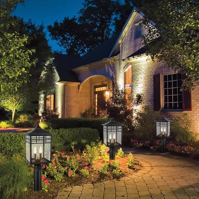 Outdoor Post Light Fixture 2-Light Large Exterior Pillar Lantern with Black Finish &amp Seeded Glass 10 Inch Square Pier Mount Lamp for Garden Backyard Courtyard Patio Deck Pathway Walkway