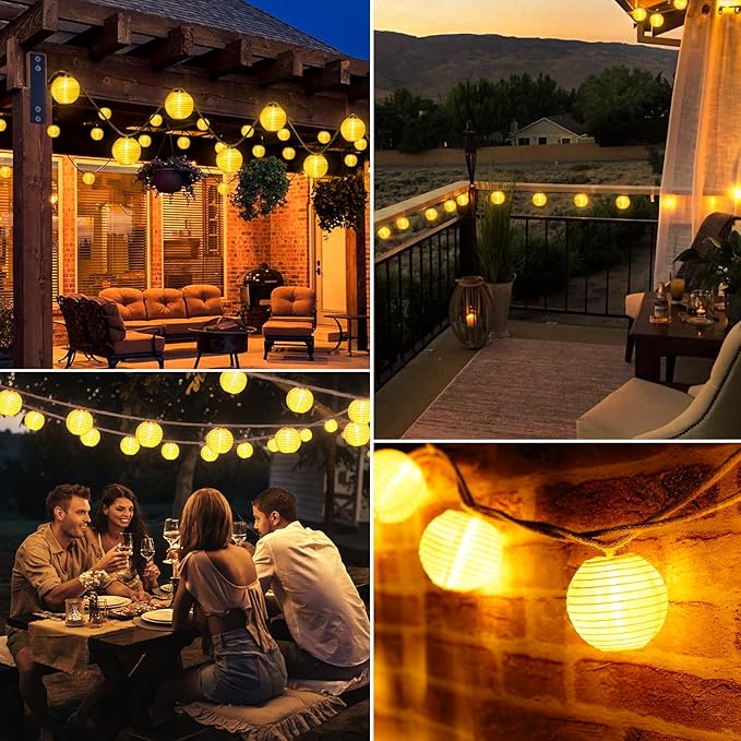Lantern String Lights Plug in- 40ft 40LED 2700K Warm White Mini Lantern Lights Waterproof Hanging Hemp Rope String Lights Indoor Outdoor with Remote Timer for Porch Fence Balcony
