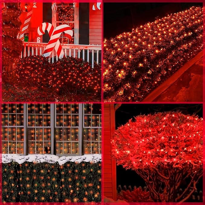120Led Red Christmas Net Lights Outdoor 5ft x 6ft Connectable 8 Modes Waterproof Black Wire 29V Plug in Mesh Net Christmas Lights for Garden Yard Bushes Trunk Xmas Tree Decor (Red)