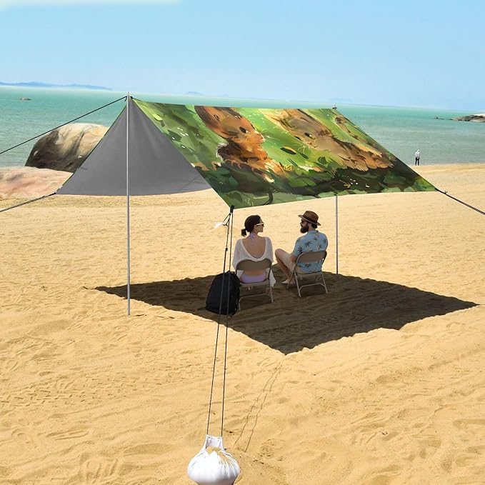 ALAZA Cat Kitten Forest Beach Tent Sun Shelter UPF50+ Protection Beach Shade Canopy w/ 4 Sandbags for Outdoor Camping Fishing Backyard Fun Picnic 10x9 ft