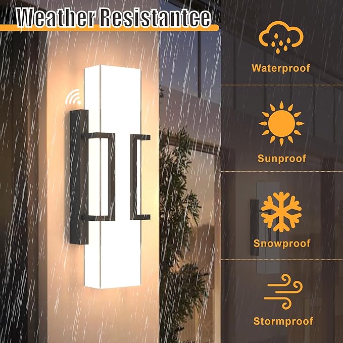 Hyunbae Dusk to Dawn Outdoor Lighting Fixtures Sensor Modern Outdoor Wall Sconce LED Wall Mount Porch Light Dimmable IP65 Waterproof Outside Wall Lights for House Doorway Garage Entryway 3000K