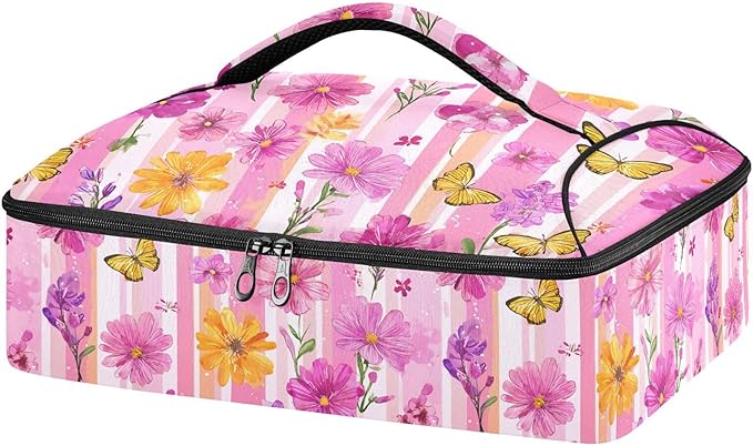 Casserole Carrier Beautiful Vibrant FlowerInsulated Casserole Carrier for Hot or Cold Food Thermal Lunch Tote for Potluck Parties Picnic Beach Fits 9 x 13 Inches Baking Dish