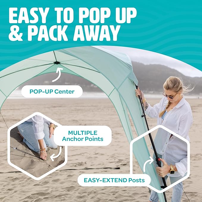 Pop ’N Go® Beach Canopy – Windproof Beach Tent with Quick Setup UV Shade Lightweight &amp Portable Design – Perfect for Beach Days Outdoor Play Camping &amp Family Adventures (Blue)