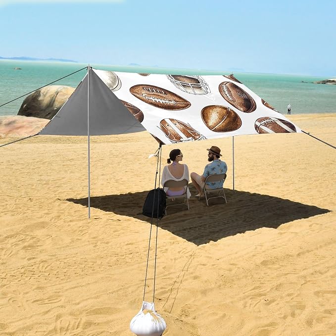 Football Brown Helmet Tile Pattern Camping Sun Shelter Beach Tent Portable Beach Sun Shade Outdoor Canopy for Camping Trips Fishing Picnic