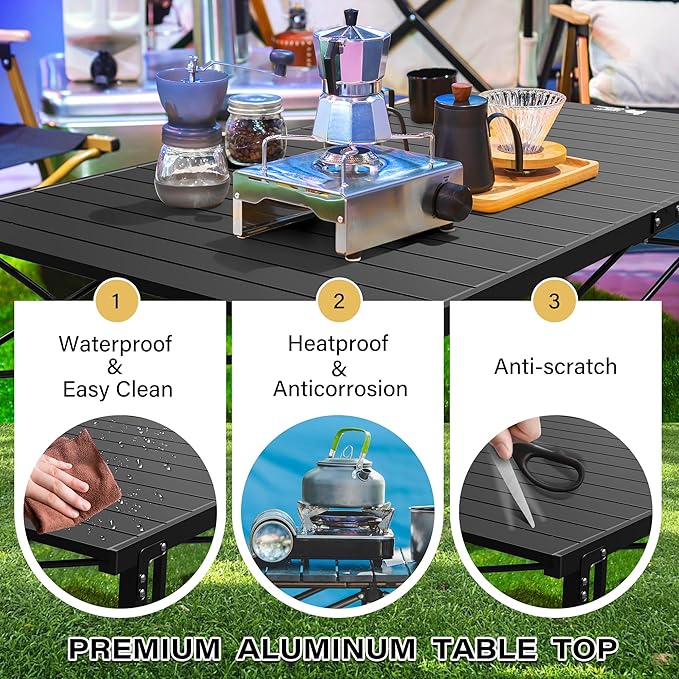 OUTSIDER Folding Camping Table with Aluminum Roll-up Tabletop Portable Lightweight Beach Table with Carry Bag for Outdoor Cooking Picnic BBQ Travel Backyard Style1
