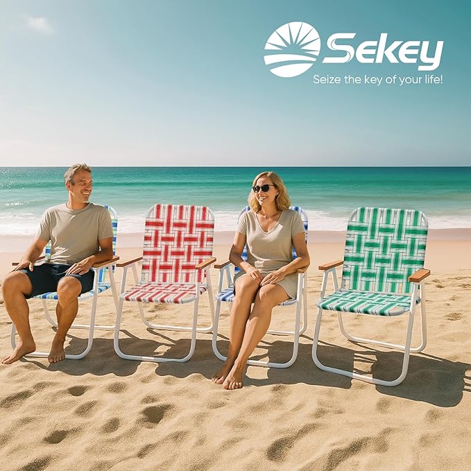 Sekey Camping Chair Beach Chair for Adults with Highback Folding Lawn Chair with Webbed Airflow Mesh Patio Chair with Rust-Proof Coating Webbed Lawn Chair for Outdoor Fishing Backyard Green