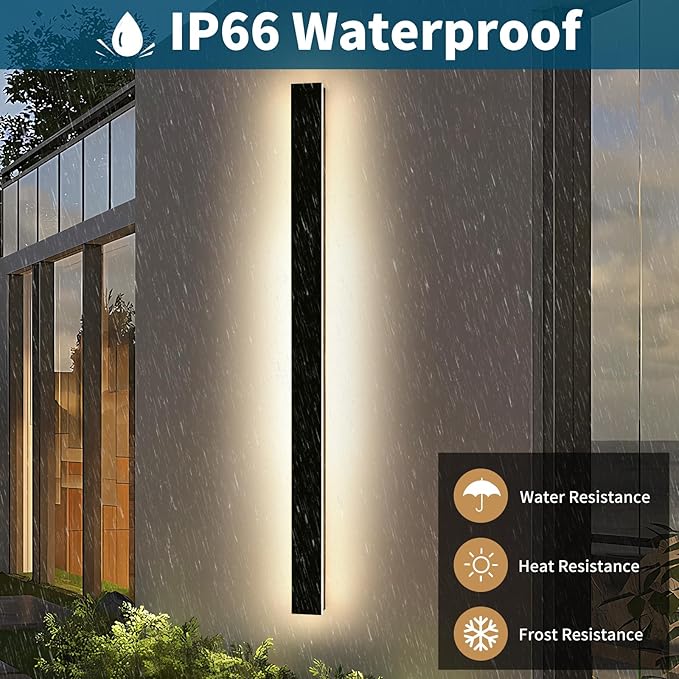 Modern Outdoor Wall Light 71inch LED Wall Sconce 3000K Warm White IP65 Waterproof Exterior Lighting AC 85-265V Black Aluminium Minimalist Long Wall Lamp for Patio Garage Yard