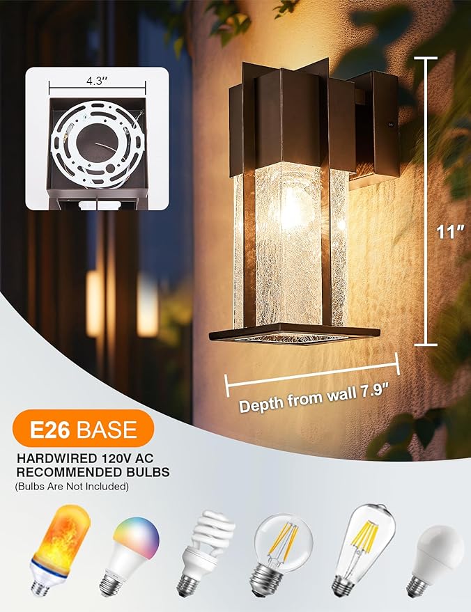 Oil Rubbed Bronze Outdoor Wall Light Fixtures with Crack-Like Glass Modern Outdoor Sconce Exterior Lighting IP65 Waterproof Front Porch Light Wall Mount for Garage Patio Front DoorBrown