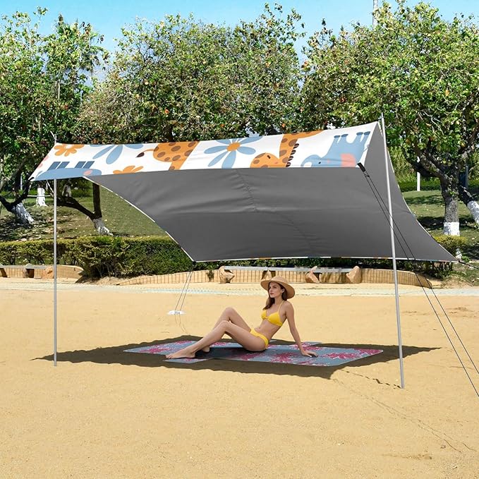 Giraffes Elephants Camping Sun Shelter Beach Tent Portable Beach Sun Shade Outdoor Canopy for Camping Trips Fishing Picnic