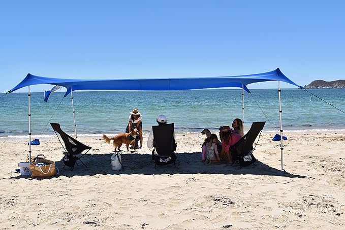 Nomad XL Beach Shade Tent with Shoulder Bag - Easy Setup UPF50+ Portable Sunshade Canopy for Sand or Grass Wind Resistant - Summer Vacation Essentials - Plus Dry Bag - 15x8.5 ft 4-Posts