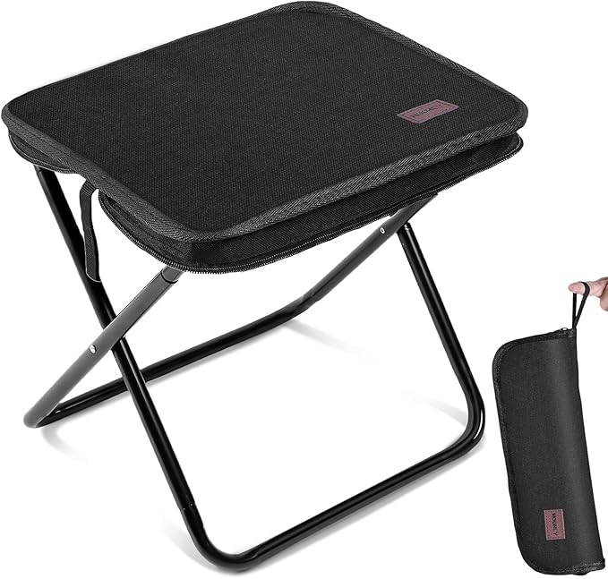 MOONCY Portable Stool 13 Inch Small Folding Stool for Adults Ultralight Black Camping Stools for Hiking and Fishing Hold Up to 265 LBS