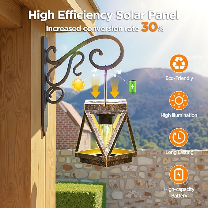 KOOPER Solar Lanterns Outdoor Waterproof 4 Pack Upgraded Metal Hanging Solar Lights Outdoor Lantern Decorative Bright Bronze Hanging Lanterns for Yard Patio Table Pathway Garden Decor