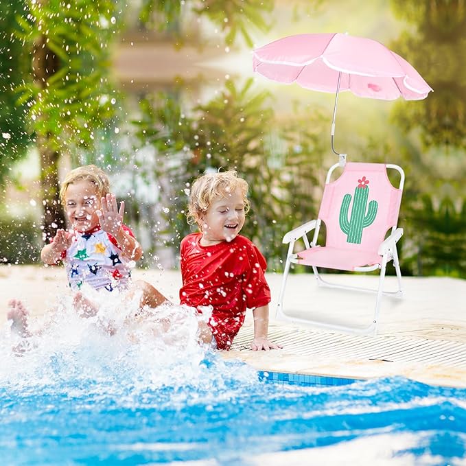 PLULON Kids Beach Chair with Umbrella Folding Lawn and Camping Chair with Summer Shade for Beach Pool Travel and Outdoor (for 1-5 Years Old)