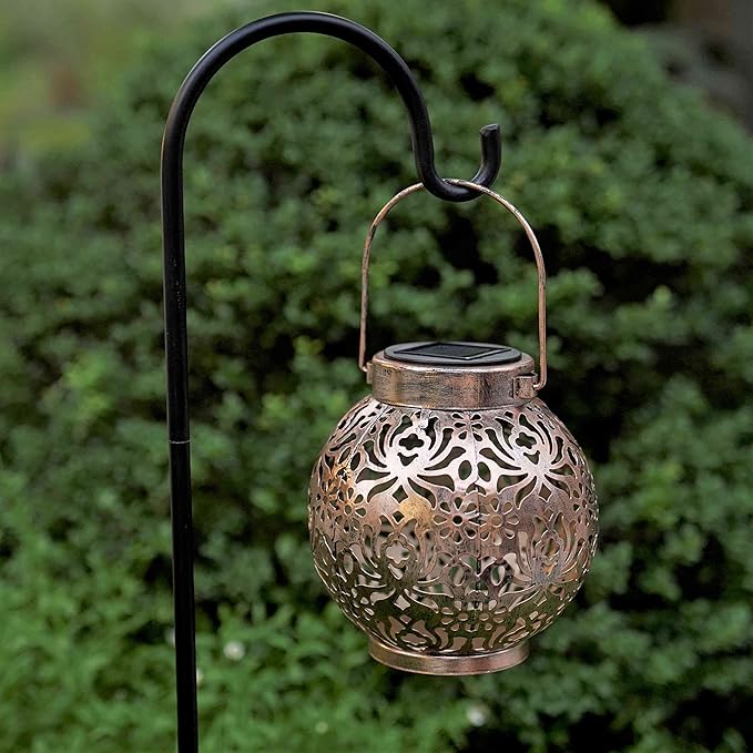 Set of 2 Solar Lanterns Outdoor Hanging Decorative Lights for Garden Patio Porch Decorations. (Bronze)