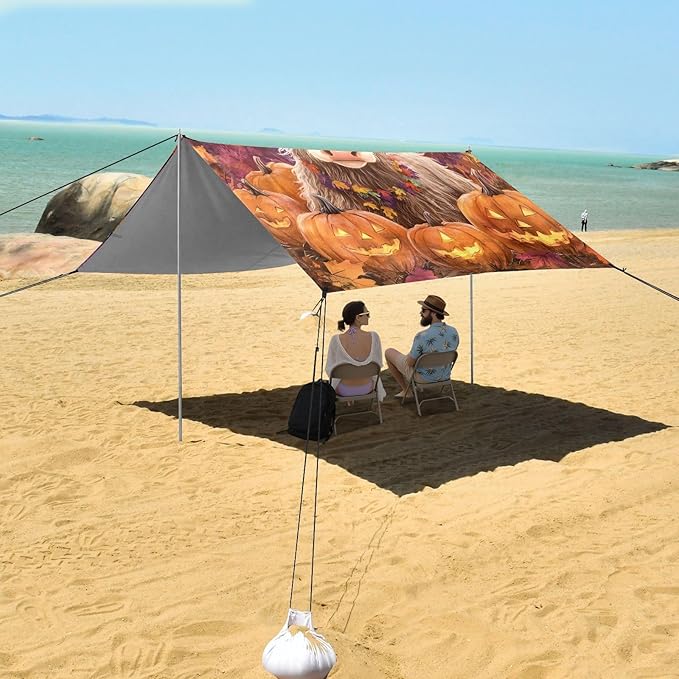 Beach Tent Sun Shelter Highland Cow Ghost Lightweight &amp Easy Setup Beach Shade Canopy for Camping Fishing