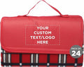 DISCOUNT PROMOS Custom Brookhaven Roll Up Picnic Blankets Set of 24 Personalized Bulk Pack - Great Outdoor Blanket for Camping Picnic Beach Sports Outdoor Activities - Red