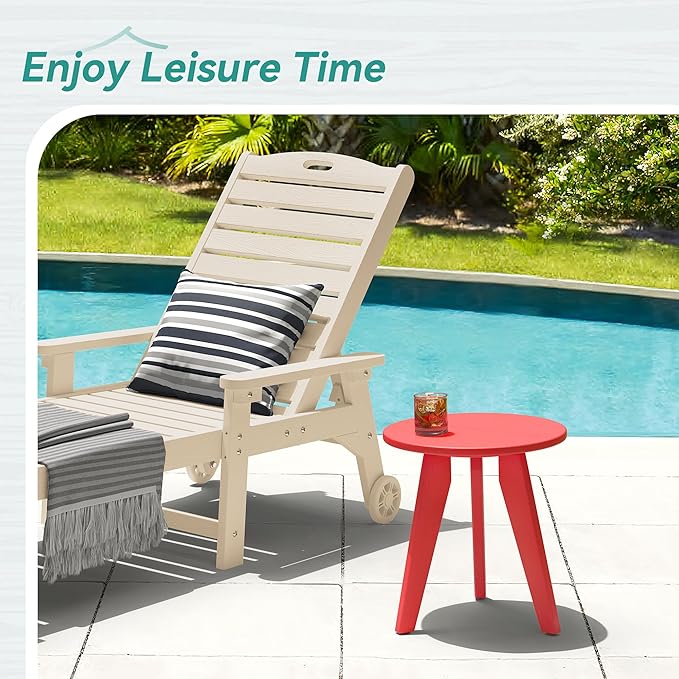 HDPS Outdoor Side Table Small Round Side Table Weather-Resistant Outdoor Side Tables for Patio Porch Deck End Table for Plant Stand Living Room Bedroom Red