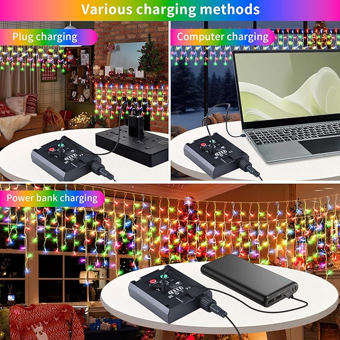 Solar Christmas Lights Outdoor 66+16Ft 660LED Multicolor &amp Cool White Dual Color Changing Icicle Lights 2400mAH Connectable Rechargeable Dimmable Remote 8 Modes for Xmas House Roof Holiday Party