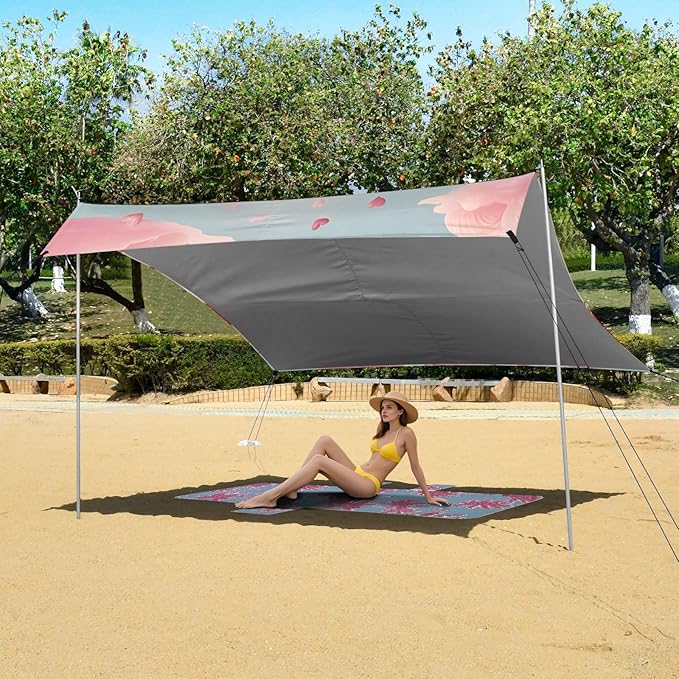 Bolaz Beach Canopy Tent Sun Shade9'×10.5' Large Family Beach Shade UPF50+- Outdoor Shade for Camping Trips FishingFlamingo Icecream