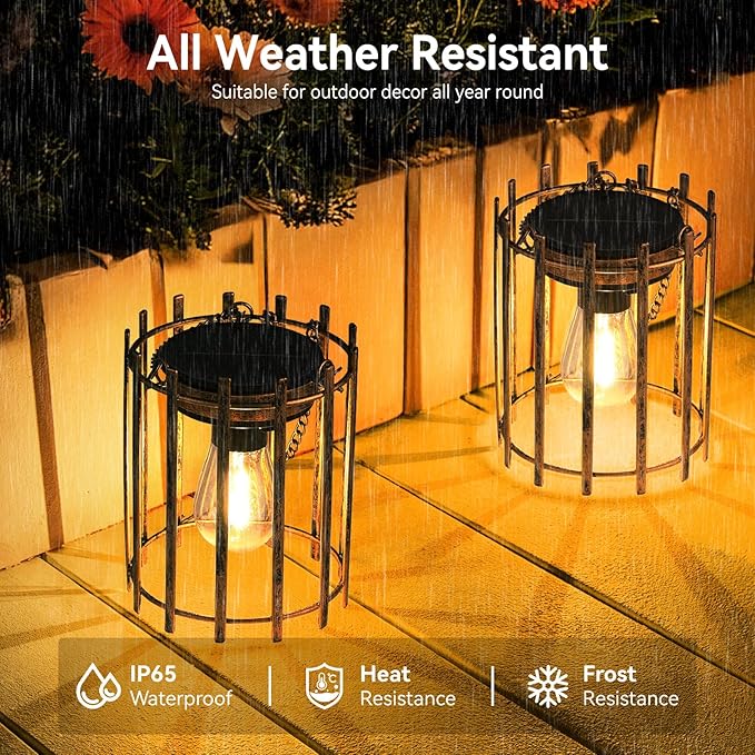 KOOPER Solar Lanterns Outdoor Waterproof 4 Pack Bronze Upgraded Bright Hanging Solar Lights Outdoor Lanterns Decorative Auto ON/Off Metal Hanging Lanterns for Pathway Yard Patio Garden Decor Gift