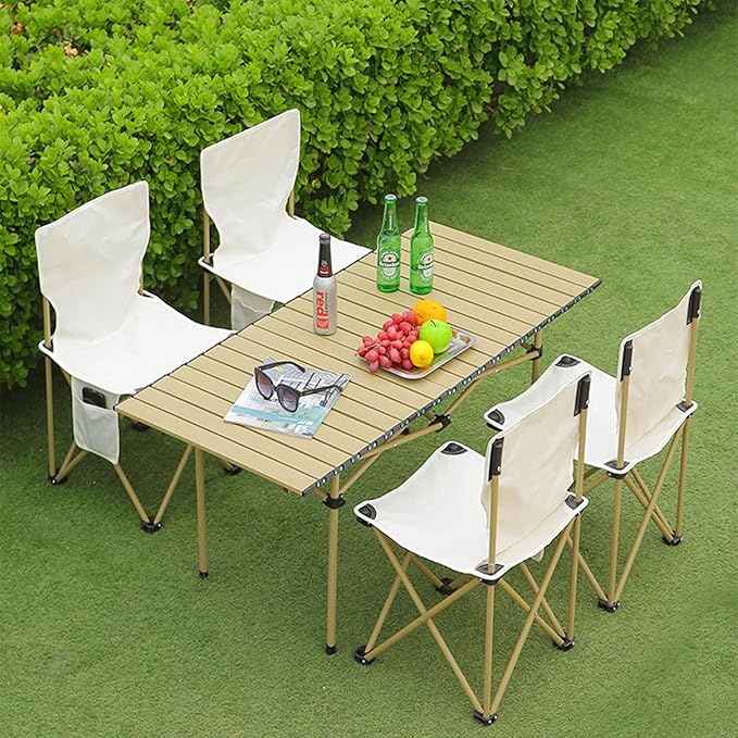 Portable Folding Camping Table Roll-Up Aluminum Table with Carry Bag Compact and Lightweight Design for Beach Travel and Outdoor Cooking Light Yellow 50×53×50cm/19.7×20.9×19.7in