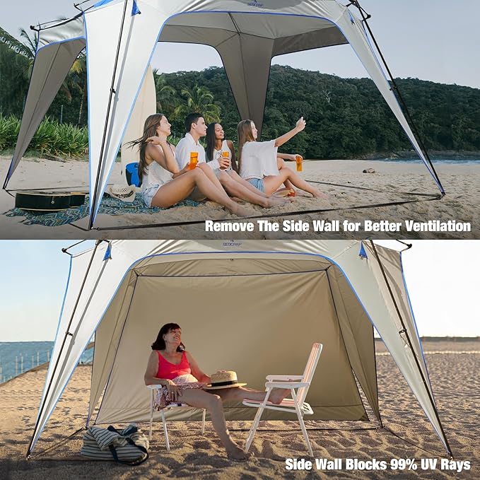REDCAMP 6-8 Person Beach Canopy Tent with Side Wall 10ft Cabana Beach Tent with Ground Pegs and Carry Bag Sun Shelter Rainproof Waterproof for Camping Backyard Fishing Parties Picnics